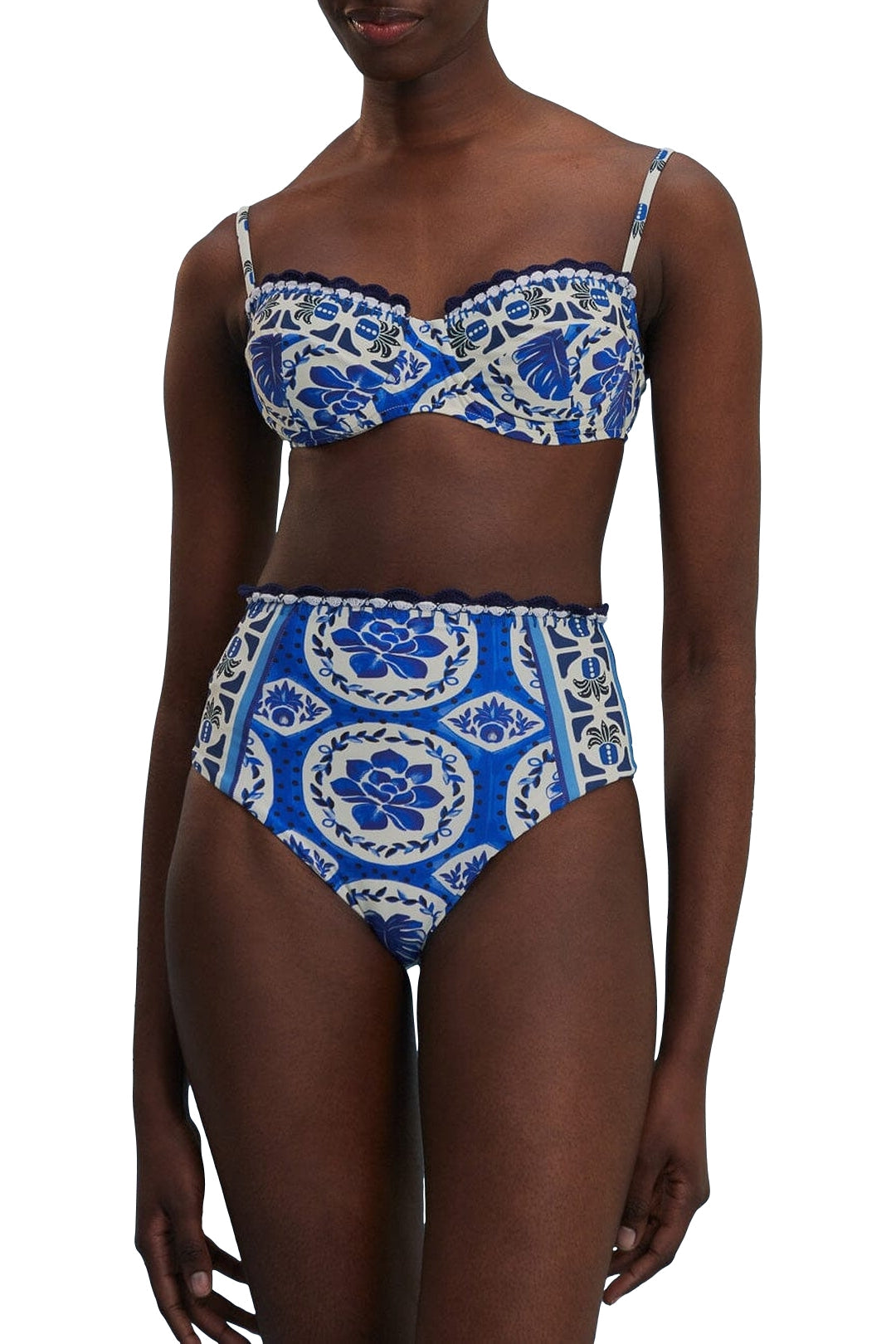 MEDIA OFF LINE_Bas de bikini taille haute Tile Dream - Bleu