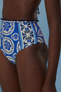 MEDIA OFF LINE_Bas de bikini taille haute Tile Dream - Bleu