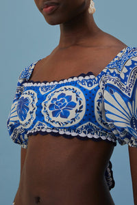 Haut de bikini à manches Tile Dream - Bleu