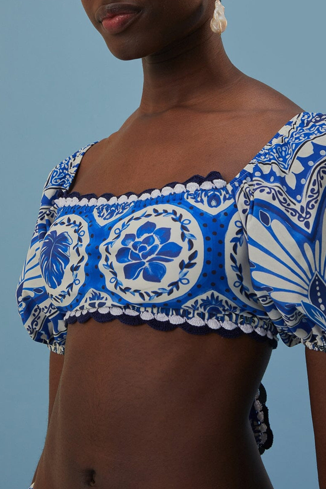 Haut de bikini à manches Tile Dream - Bleu