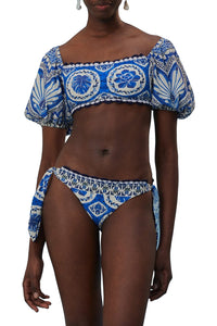 Haut de bikini à manches Tile Dream - Bleu