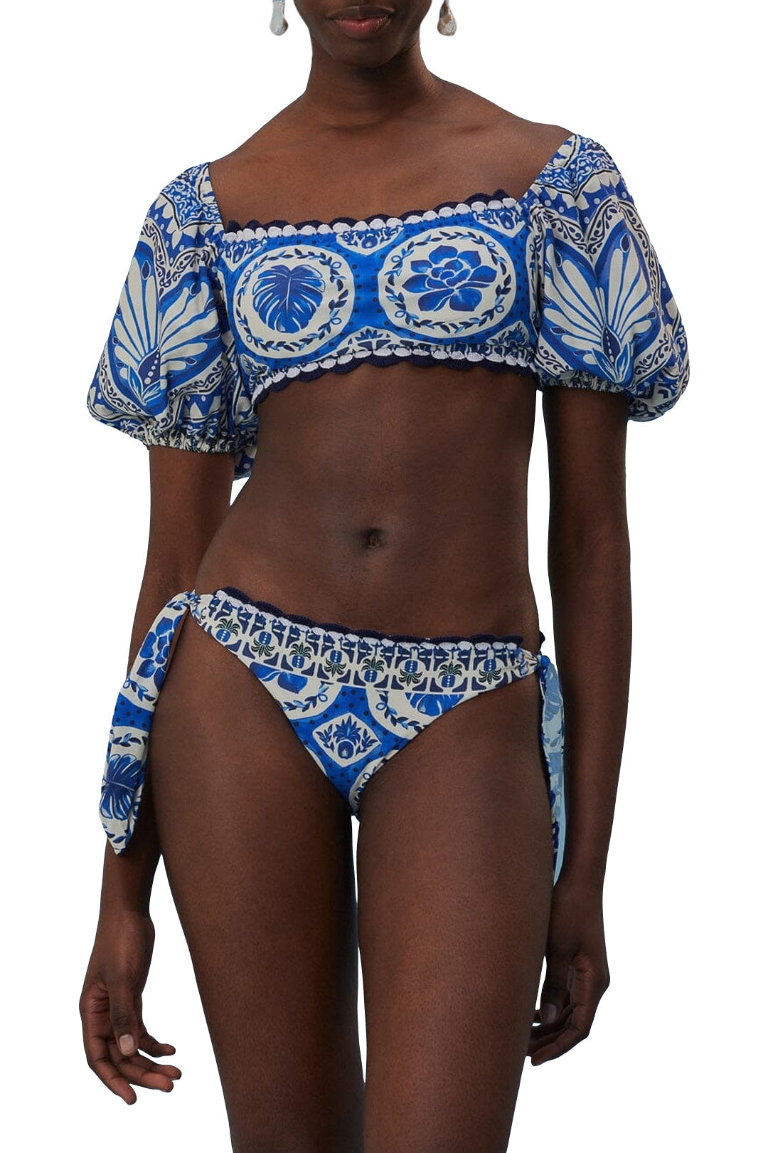 Haut de bikini à manches Tile Dream - Bleu