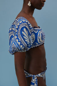 Haut de bikini à manches Tile Dream - Bleu