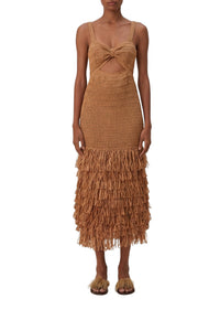 Robe midi en raphia - Camel