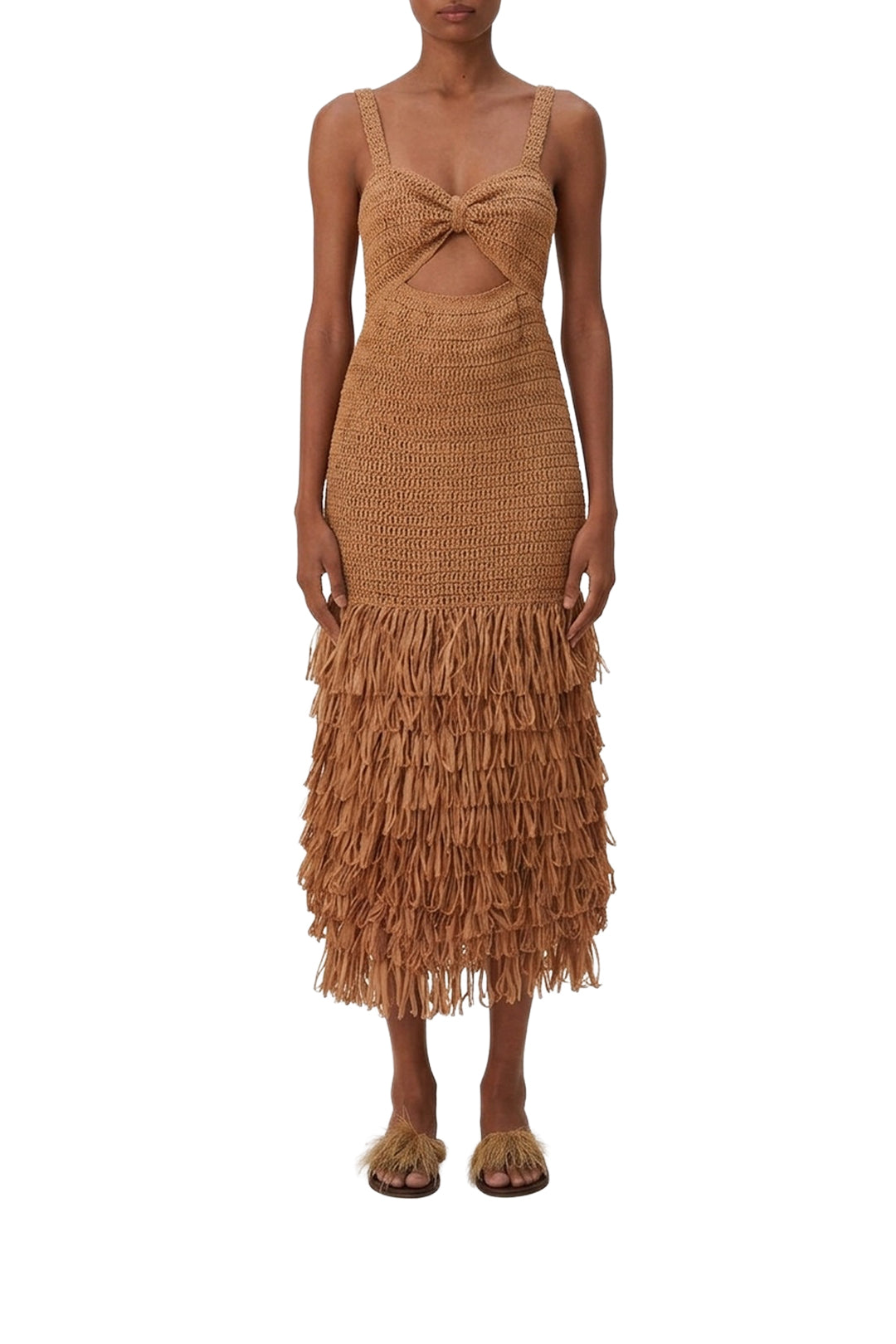 Robe midi en raphia - Camel