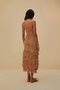 Robe midi en raphia - Camel