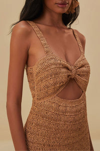 Robe midi en raphia - Camel