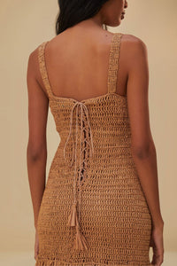 Robe midi en raphia - Camel