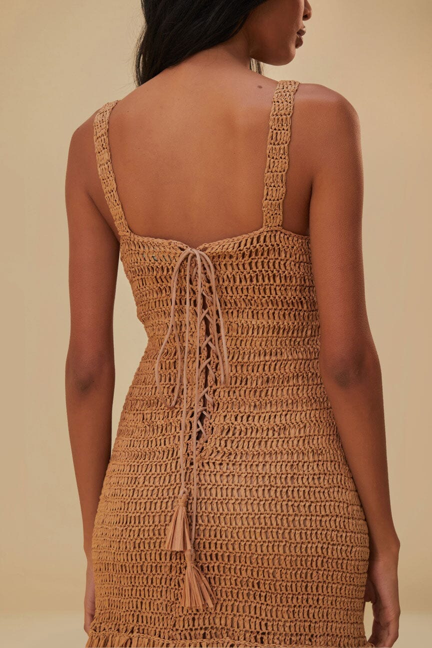 Robe midi en raphia - Camel