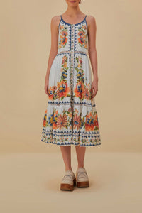 Robe midi Delicate Garden en coton - Blanc