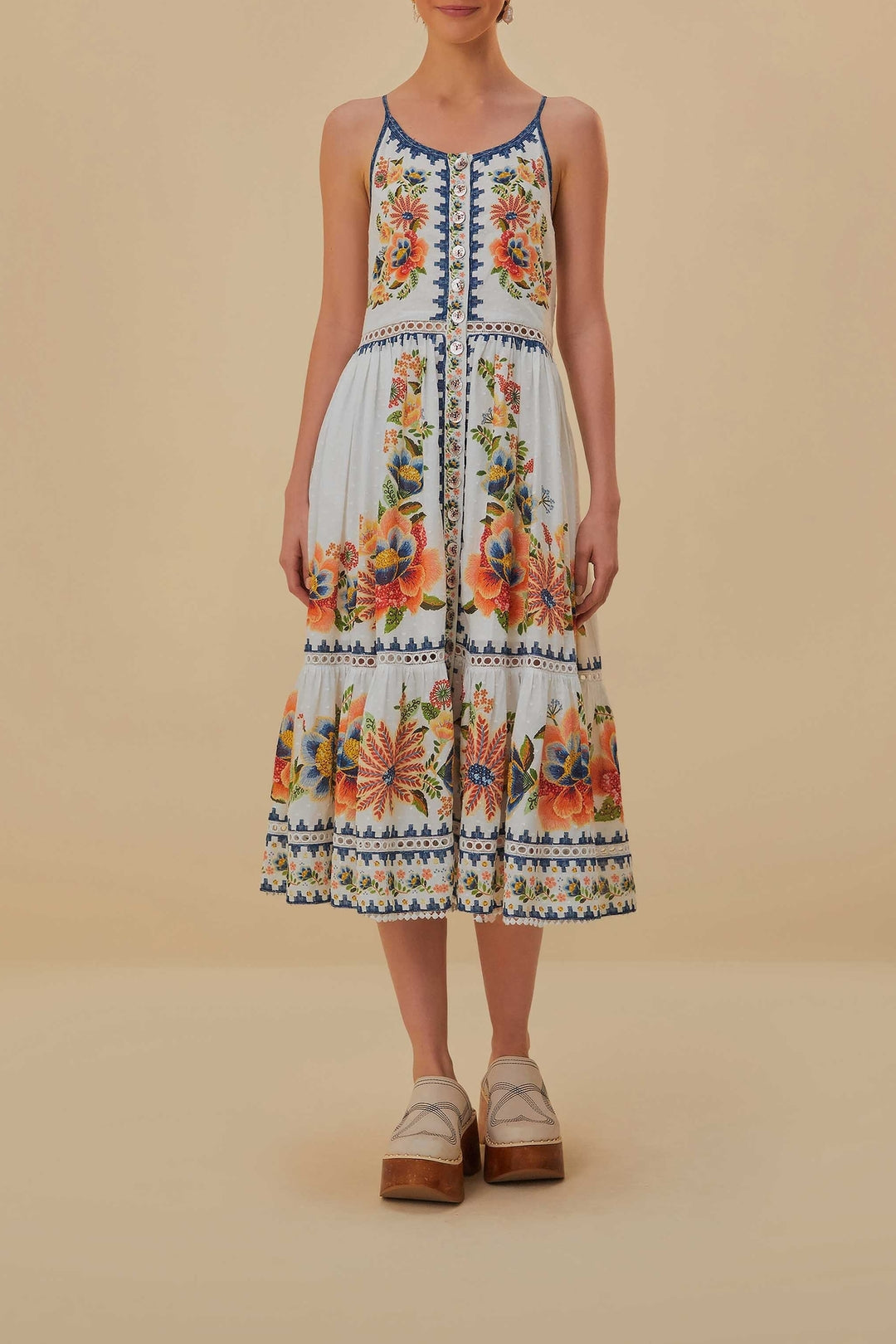 Robe midi Delicate Garden en coton - Blanc