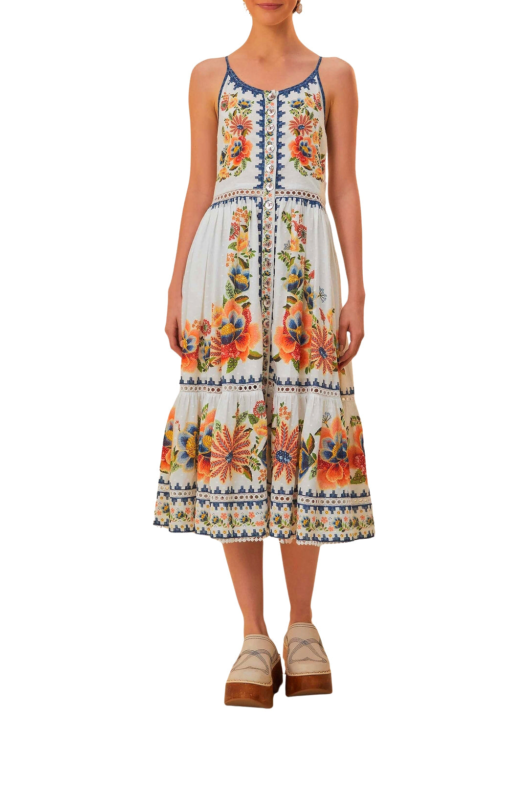 Robe midi Delicate Garden en coton - Blanc