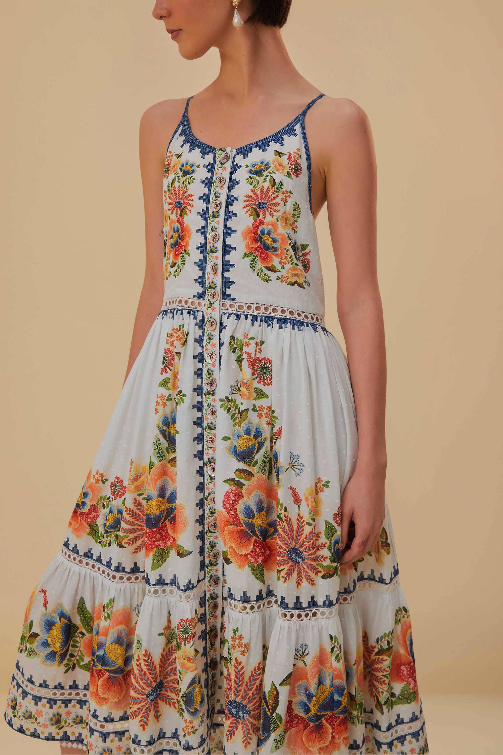 Robe midi Delicate Garden en coton - Blanc