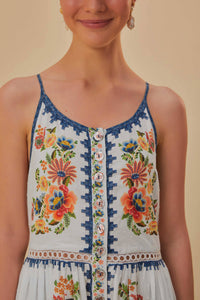 Robe midi Delicate Garden en coton - Blanc