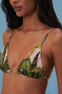 Haut de bikini Banana Leaves à nouer sur les côtés - Vert