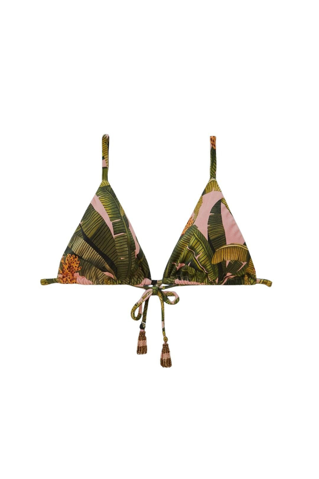 Haut de bikini Banana Leaves à nouer sur les côtés - Vert