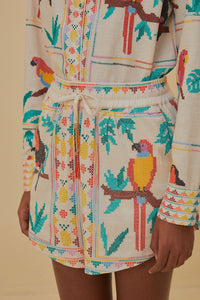MEDIA OFF LINE_Short Stitched Birds en lin - Blanc
