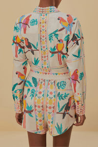 MEDIA OFF LINE_Short Stitched Birds en lin - Blanc
