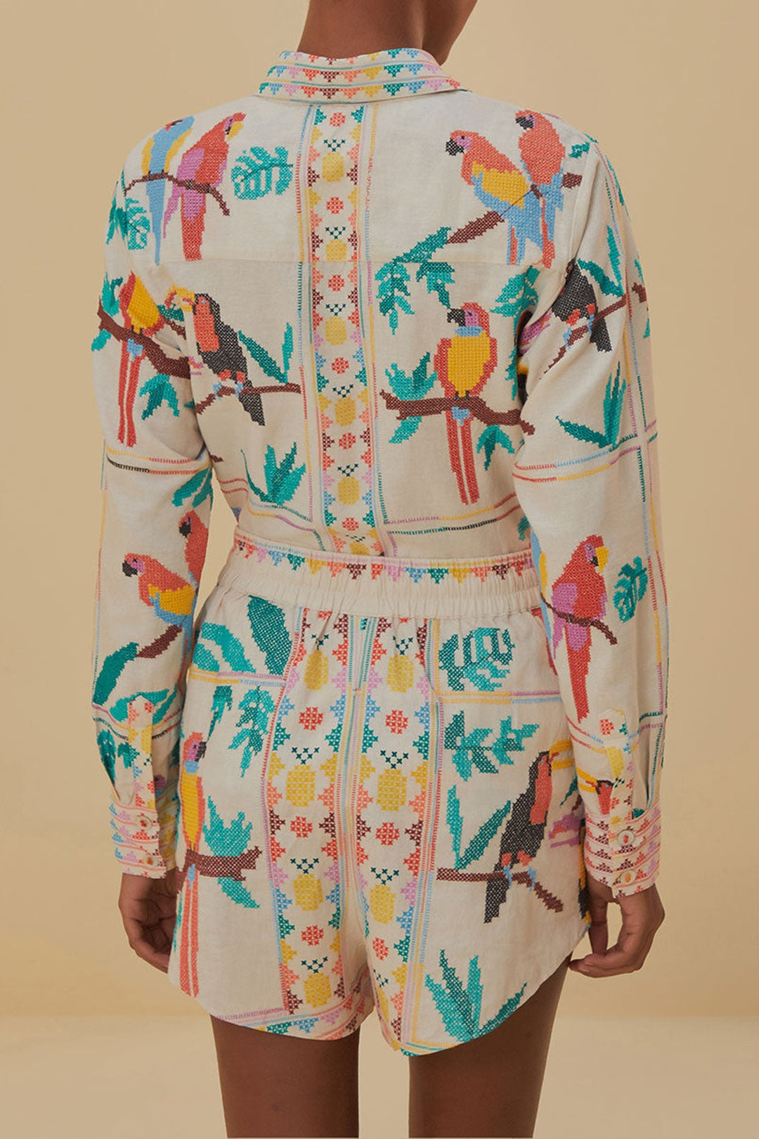 MEDIA OFF LINE_Short Stitched Birds en lin - Blanc