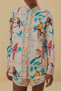 DJV_Stitched Birds Scarfs Off White Chemises & Blouses - Stitched Birds Scarfs Off White