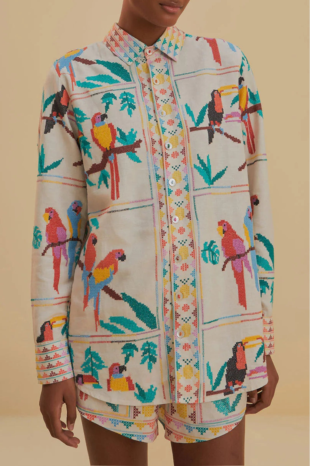 MEDIA OFF LINE_Short Stitched Birds en lin - Blanc