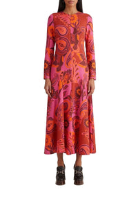 Robe longue à motif fleurs audacieuses - Rose