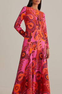 Robe longue à motif fleurs audacieuses - Rose