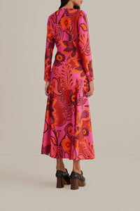Robe longue à motif fleurs audacieuses - Rose