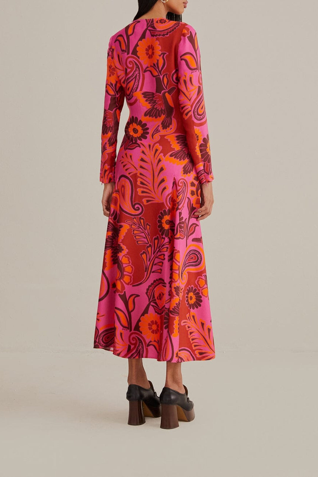 Robe longue à motif fleurs audacieuses - Rose