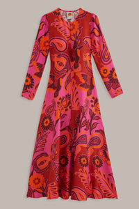 Robe longue à motif fleurs audacieuses - Rose