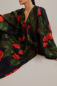 Robe longue Anthurium à col V - Noir