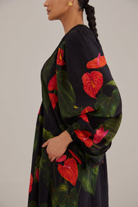 Robe longue Anthurium à col V - Noir