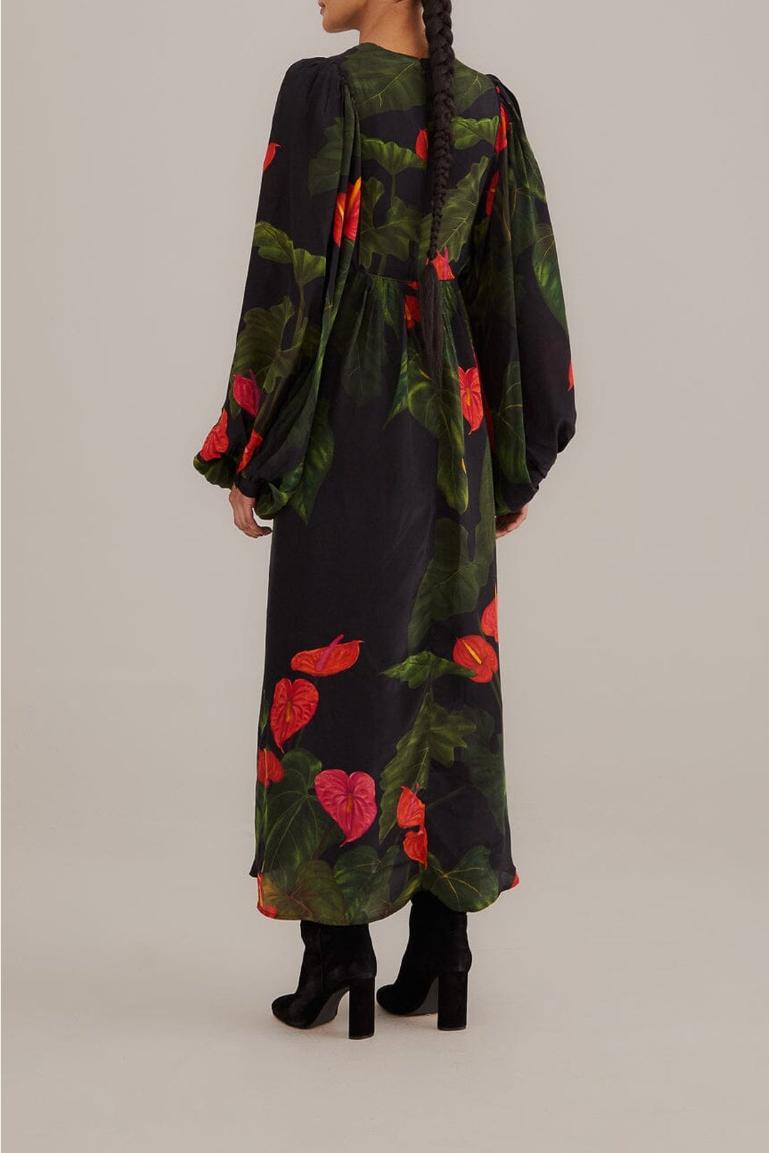 Robe longue Anthurium à col V - Noir