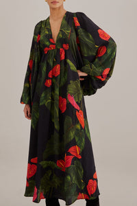 Robe longue Anthurium à col V - Noir