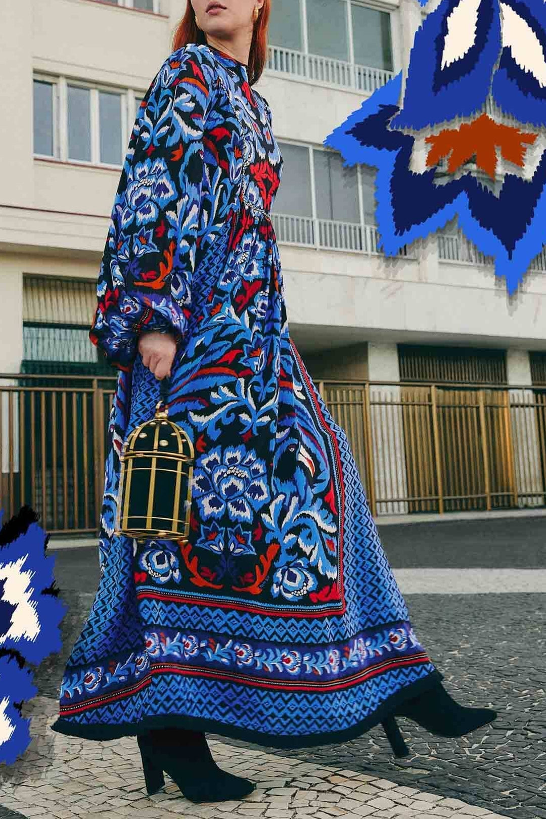 Robe longue à manches longues - Bleu