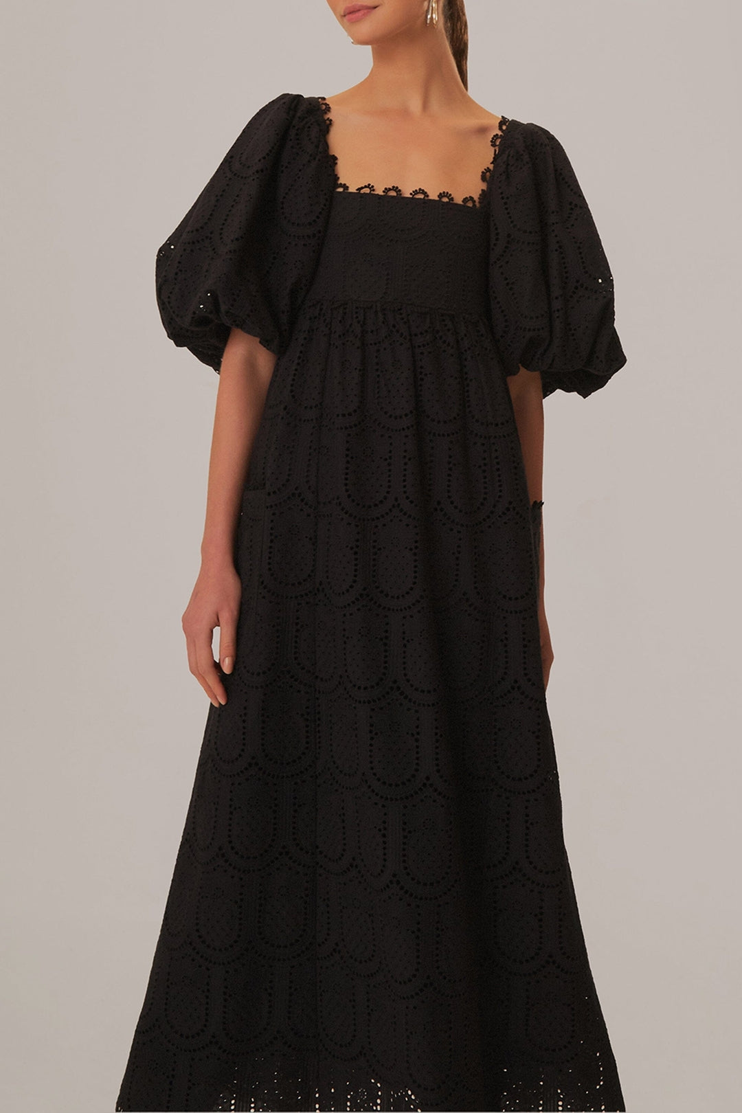 Robe midi Pineapple Cotton Eyelet - Noir