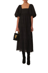 Robe midi Pineapple Cotton Eyelet - Noir