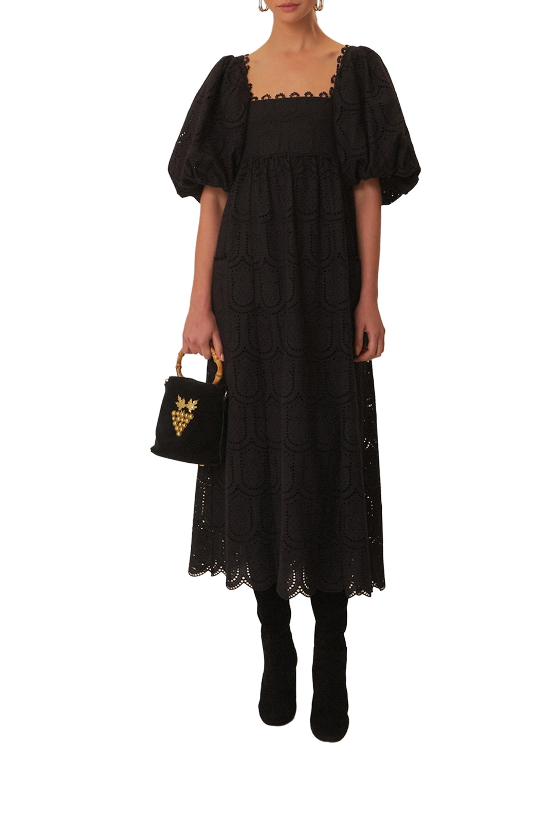 Robe midi Pineapple Cotton Eyelet - Noir