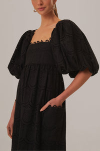 Robe midi Pineapple Cotton Eyelet - Noir