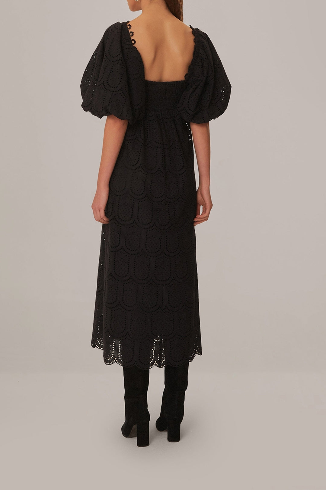 Robe midi Pineapple Cotton Eyelet - Noir