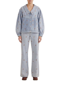 Veste en denim brodée - Bleu