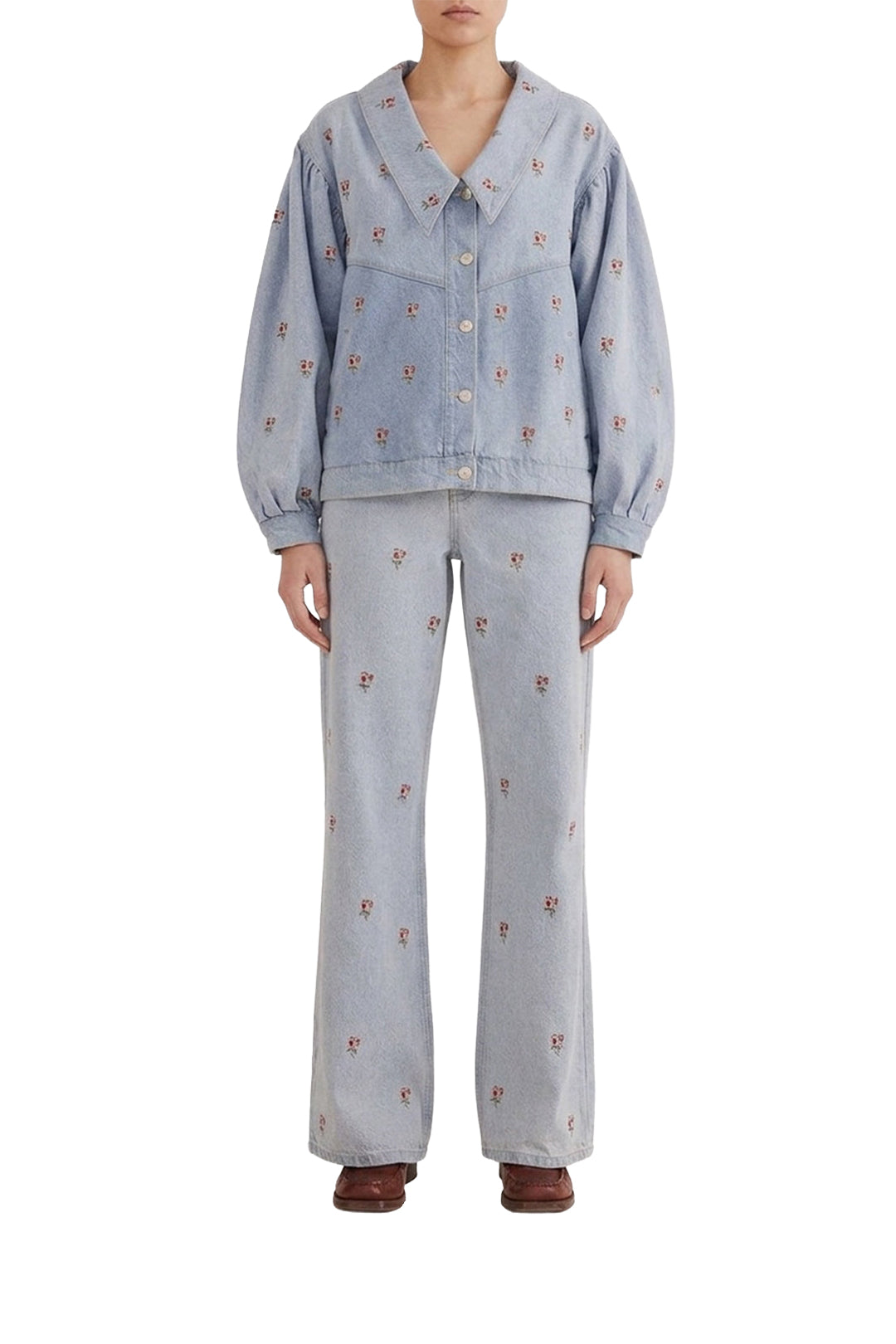 Veste en denim brodée - Bleu
