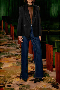 Pantalon large à franges perlées en coton - Bleu
