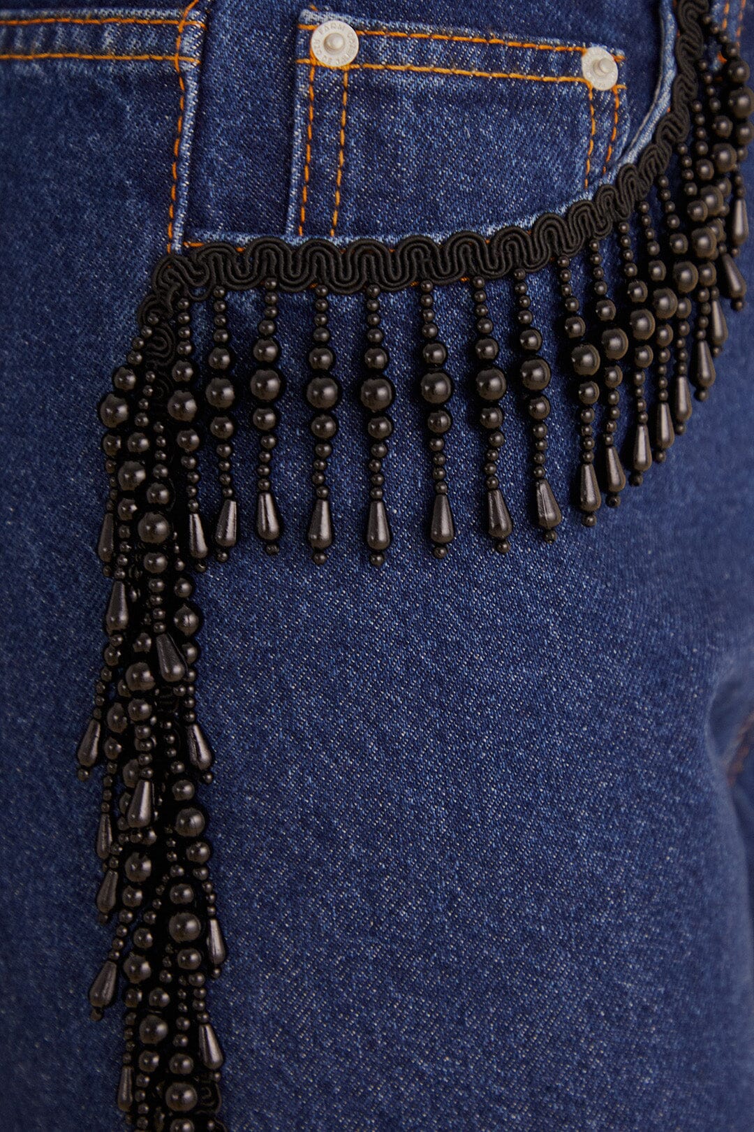 Pantalon large à franges perlées en coton - Bleu