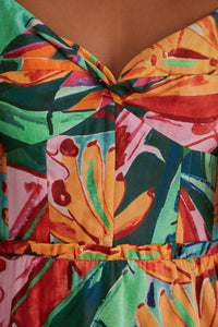 Robe midi à manches bouffantes en coton - Multicolore