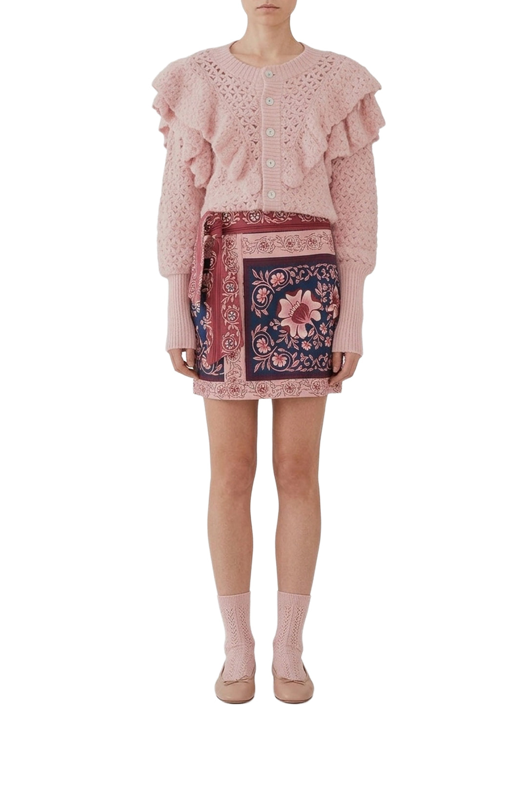 Cardigan en maille à motif floral - Rose