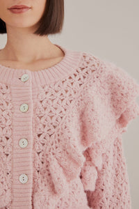 Cardigan en maille à motif floral - Rose