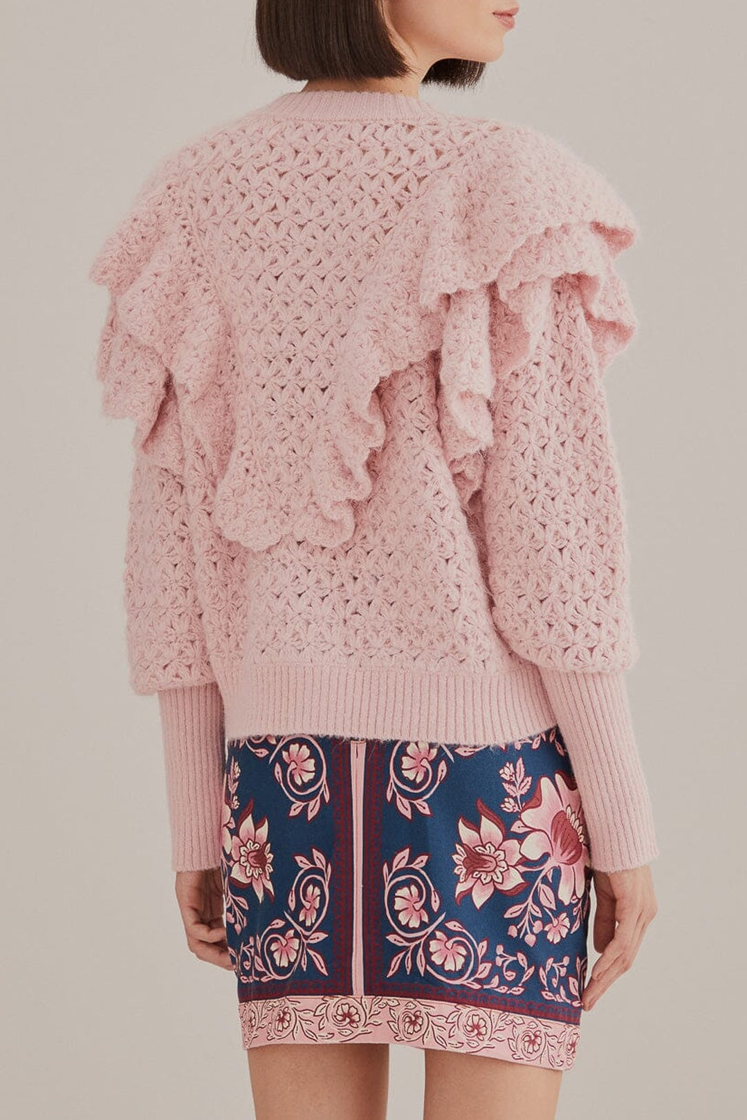 Cardigan en maille à motif floral - Rose