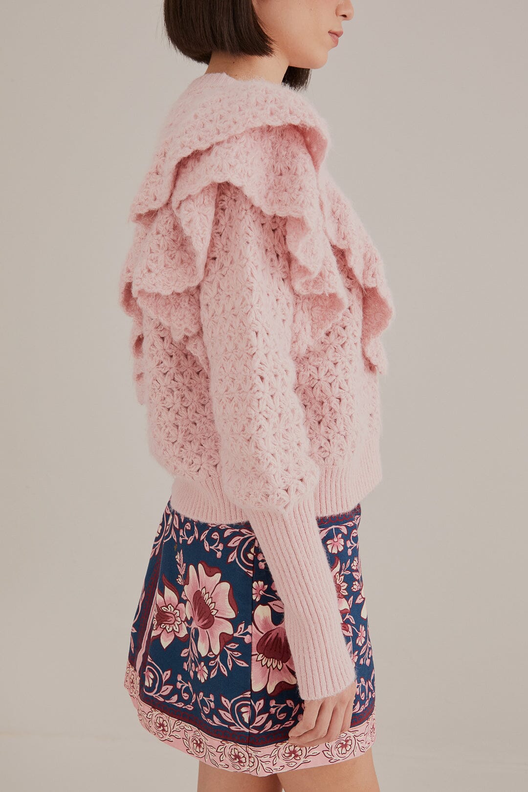 Cardigan en maille à motif floral - Rose