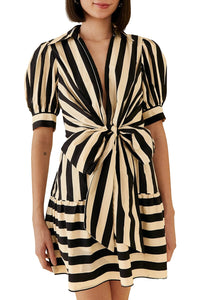 Striped cotton short-sleeved dress - Black